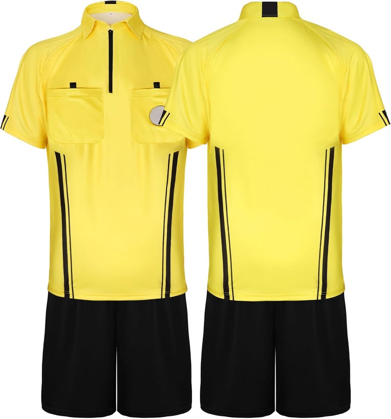 INFLATJOY Store 7 Pcs Soccer Referee Kit Costume Men Referee Shirt Shorts Soccer Ref Referee Cards Whistle Socks Flags Wristband - Image 2